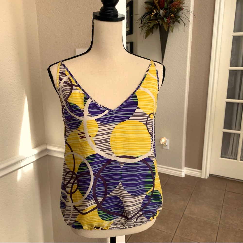 Twelfth Street by Cynthia Vincent yellow & blue geometric print cami top Size 8